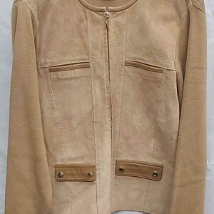 Escapade Designer Brown Leather Long Sleeve Pockets Jacket Coat Size Large